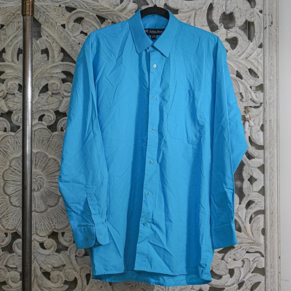 Vintage Fortino Landi Striking Azure Blue Long Sleeve Shirt Rare Color